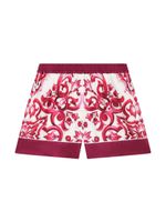 Dolce & Gabbana Kids Majolica-print silk mini shorts - Blanc - thumbnail