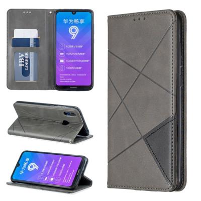 Rhombus textuur horizontale Flip magnetische lederen draagtas met houder & kaartsleuven voor Huawei Y7 (2019)/Y7 Prime (2019) (grijs)