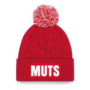 Muts/beanie pompon met grappige tekst - one size - unisex - rood