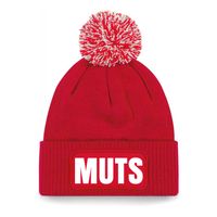 Muts/beanie pompon met grappige tekst - one size - unisex - rood