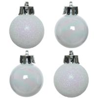 Decoris Mini kerstballen - 14x- parelmoer wit - D3 cm - kunststof