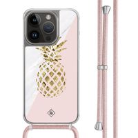 iPhone 14 Pro hoesje met rosegoud koord - Ananas