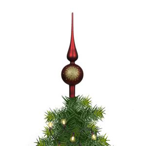 Decoris kerstboom piek - gedecoreerd - donkerrood/goud - glas - H31 cm - kerstboompiek