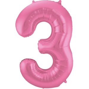 Folat folieballon cijfer '3' 86 cm roze