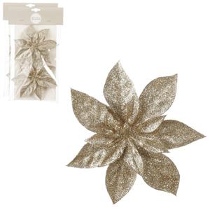 Kerstboom bloemen op clip - 4x stuks - champagne - 15 cm - polystyreen - kerstornamenten