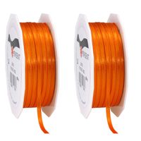 2x Luxe hobby/decoratie oranje satijnen sierlinten 0,3 cm/3 mm x 50 meter