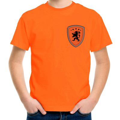 EK / WK Supporters t-shirt - voor kinderen - oranje - schild/Leeuw - Koningsdag