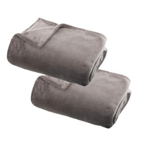 2x Stuks Fleece deken/fleeceplaid grijs 130 x 180 cm polyester