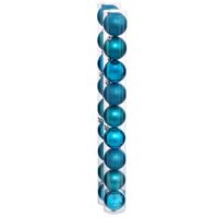 18x stuks kerstballen turquoise blauw glans en mat kunststof 6 cm - thumbnail