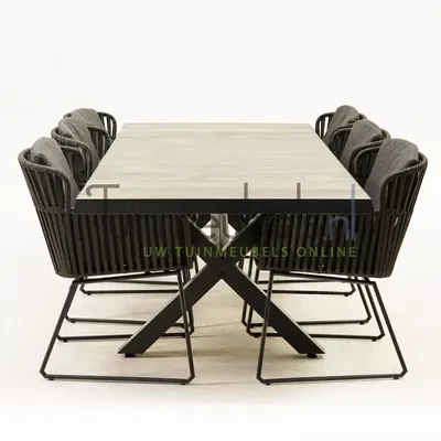 Tuinset Vitali antraciet met Castilla negro kruispoot 240cm tafel