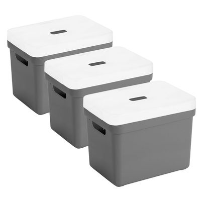 Set van 3x opbergboxen/opbergmanden antraciet van 18 liter kunststof met transparante deksel
