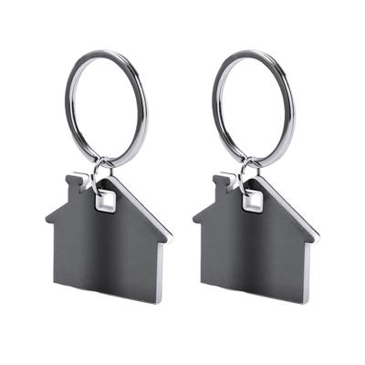 Sleutelhanger met klein huisje - 2x - wit/grijs - metaal - 4 x 3.8 cm - eigen huis/nieuw huis