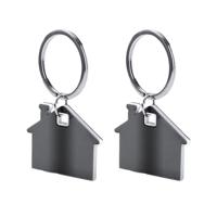 Sleutelhanger met klein huisje - 2x - wit/grijs - metaal - 4 x 3.8 cm - eigen huis/nieuw huis Sleutelhanger met klein huisje - 2x - wit/grijs - metaal - 4 x 3.8 cm - eigen huis/nieuw huis