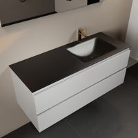 MONDIAZ AIVY 120cm badmeubel Talc, wastafel Urban solid surface rechts 1 kraangat met spiegel (AI-351641URBAN-SI - AI-M120TARE - AI-S120X72) - thumbnail