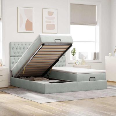 Ottoman bed met matrassen en LED's 180x200cm fluweel lichtgrijs