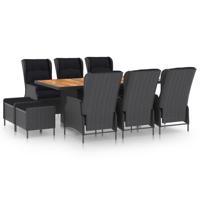 9-delige Tuinset met kussens poly rattan donkergrijs