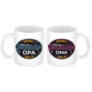 Superblij met een Opa en Oma zoals jij mok - Cadeau beker set voor Opa en Oma