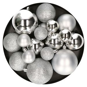 46x stuks kunststof kerstballen zilver 4, 6 en 8 cm   -