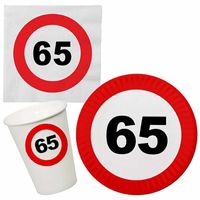 Verjaardag feestartikelen tafel dekken set 65 jaar verkeersbord - thumbnail