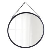 Tendance Wandspiegel - zwart - D38 cm - metaal met lederlook riem