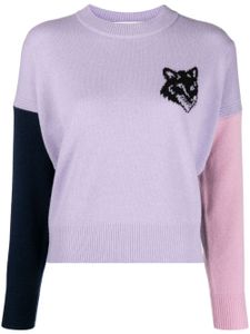 Maison Kitsuné pull Fox Head en laine à design colour block - Violet