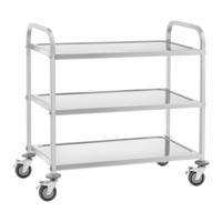 Serveerwagen roestvrij staal - 3 tabletten - tot 150 kg - 2 remmen