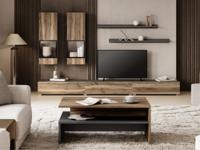 Tv-meubel set BABEL 5 deuren walnoot/grijs eik zonder led met salontafel