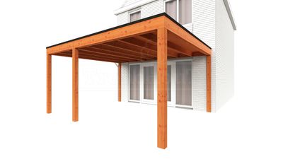Trendhout Aanbouwveranda Modena 485x485 cm - model links- Plat dak- Hout- Trendhout