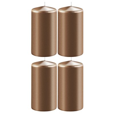 4x Metallic koperen cilinderkaarsen/stompkaarsen 6 x 12 cm 45 branduren