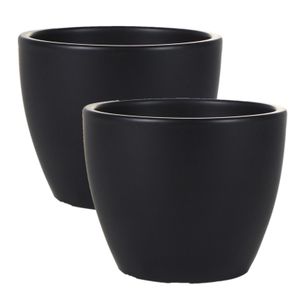 2x stuks plantenpot/bloempot in een strakke Scandinavische look zwart Dia 13 cm en Hoogte 11 cm