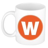 Mok / beker met de letter W oranje bedrukking voor het maken van een naam / woord of team Mok / beker met de letter W oranje bedrukking voor het maken van een naam / woord of team
