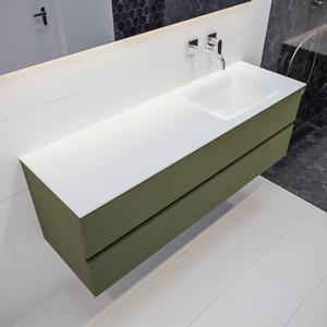 Mondiaz Vica Cloud badmeubel groen mat 150 cm 2 lades solid surface enkele spoelbak rechts zonder kraangat