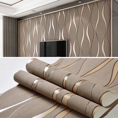 Eenvoudige 3D water rimpel niet-geweven behang huis decoratie muur sticker (donker bruin)