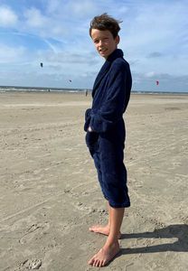 Marineblauwe kinderbadjas fleece-134/140 (L)