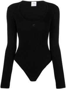 Courrèges body en maille nervurée à logo brodé - Noir