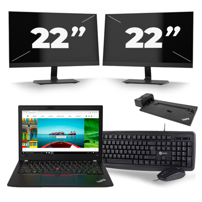 Lenovo Thinkpad A285 - AMD Ryzen 5 2500U - 12 inch - 8GB RAM - 256GB SSD - Windows 10 + 2x 22 inch Monitor