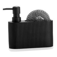2-in-1 zeepdispenser voor het aanrecht Andrea House CC71087 Hars Polyresin 16,5 x 5,5 x 15 cm Schuurspons Zwart