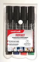 Uni-ball permanent marker Prockey PM-122, ronde punt, medium, etui van 4 stuks