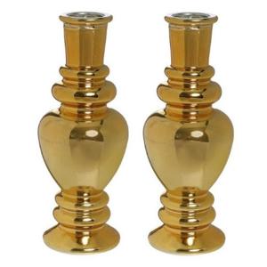 Bloemenvaas Venice - 2x - voor kleine stelen - gekleurd glas - transparant goud - D5,7 x H15