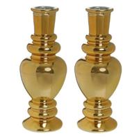 Bloemenvaas Venice - 2x - voor kleine stelen - gekleurd glas - transparant goud - D5,7 x H15