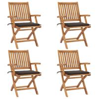 Tuinstoelen 4 st inklapbaar met kussens massief teakhout