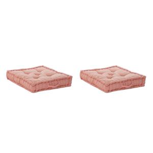 Items Vloerkussen Kenya - 2x - Terracotta - katoen - 60 x 60 x 13 cm - Extra dik grond zitkussen