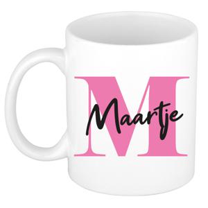 Naam mok Maartje - roze - wit - keramiek - 300 ml - verjaardag/cadeau beker