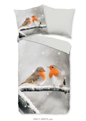 Good Morning Dekbedovertrek "roodborst vogels in de sneeuw" - Grijs - (135x200 cm) - Katoen Flanel Good Morning Dekbedovertrek "roodborst vogels in de sneeuw" - Grijs - (135x200 cm) - Katoen Flanel