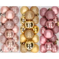 42x Stuks kunststof kerstballen mix goud/lichtroze/oud roze 3 cm