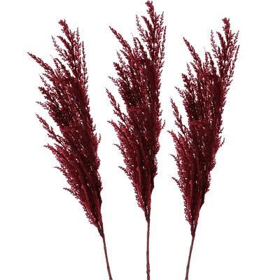 Pampasgras pluim losse steel/tak - 3x - bordeaux rood - 100 cm - Decoratie kunst graspluimen