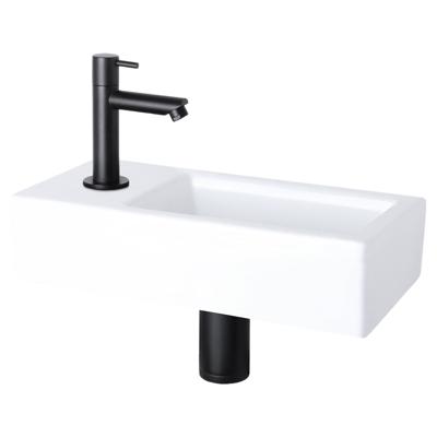 Differnz Ravo fonteinset links - keramiek - kraan recht - 38.5 x 18.5 x 9.5 cm - mat zwart