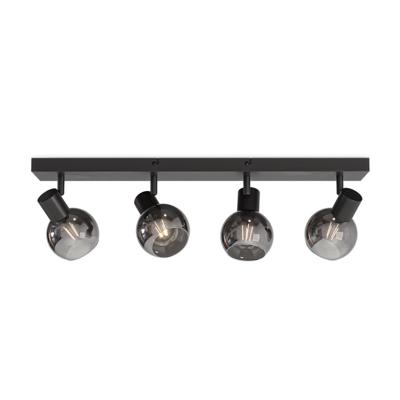HOFTRONIC™ Glazura - LED Plafondlamp Glazen Bollen - Plafondlamp Smoke Glas - 4 spots - Kantelbaar & Draaibaar - Zwart - E14-fitting - IP20 - Plafondlamp Rookglas