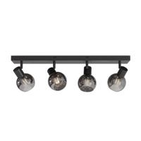 HOFTRONIC™ Glazura - LED Plafondlamp Glazen Bollen - Plafondlamp Smoke Glas - 4 spots - Kantelbaar & Draaibaar - Zwart - E14-fitting - IP20 - Plafondlamp Rookglas