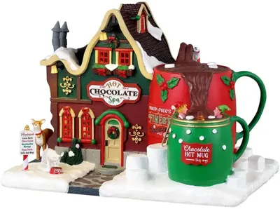 Lemax hot chocolate spa verlicht kersthuisje Santa&apos;s Wonderland 2023